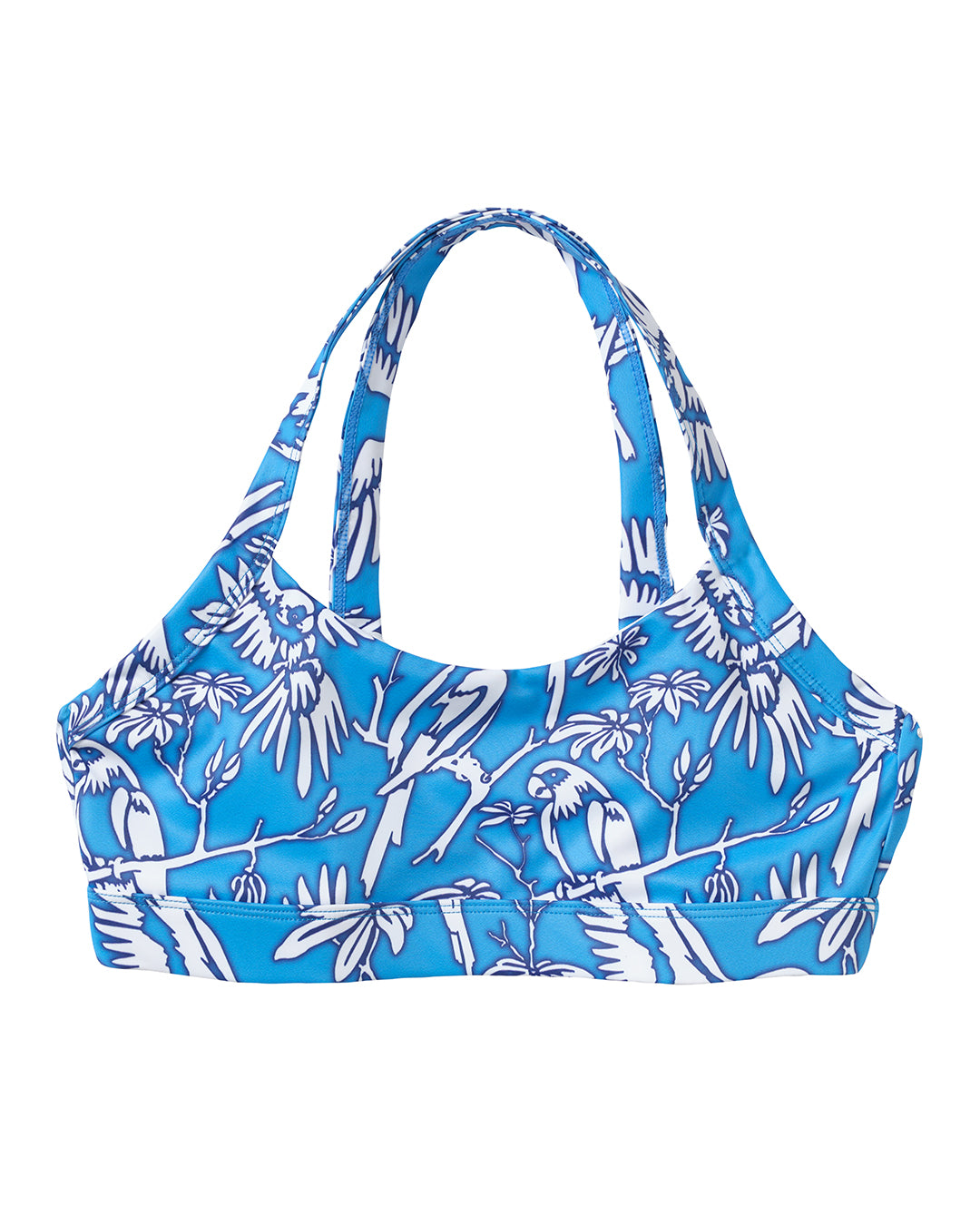 Parrot Blue criss-cross back cropped sports top activewear yoga pilates swim Pink House Mustique