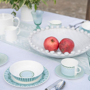 Setting the table with Pink House Home tableware in Mustique Island green design by Lotty B