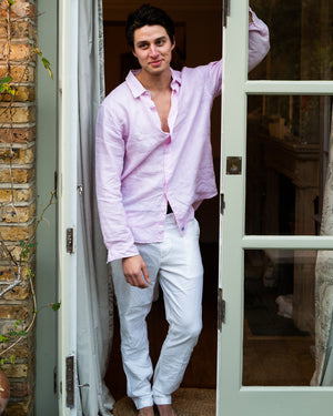Men's summer shirts in plain pale pink by Lotty B Mustique
