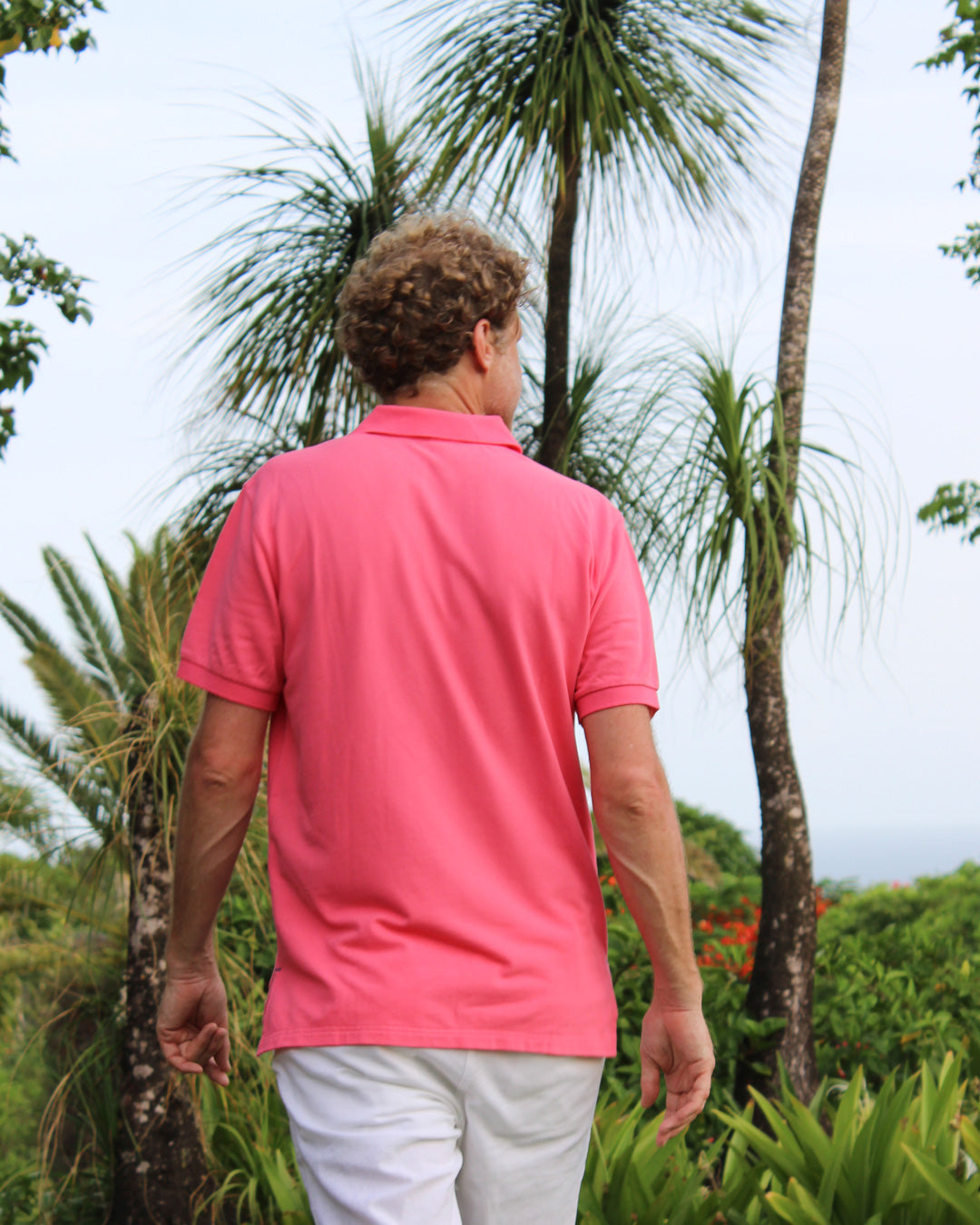 Mens pure cotton pink polo shirt island style