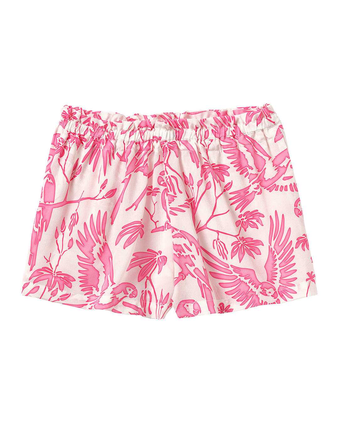 Pink floral shorts on a white background