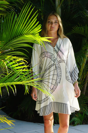 Evening holiday wear silk Lotty kaftan in BICYCLE - CHARCOAL