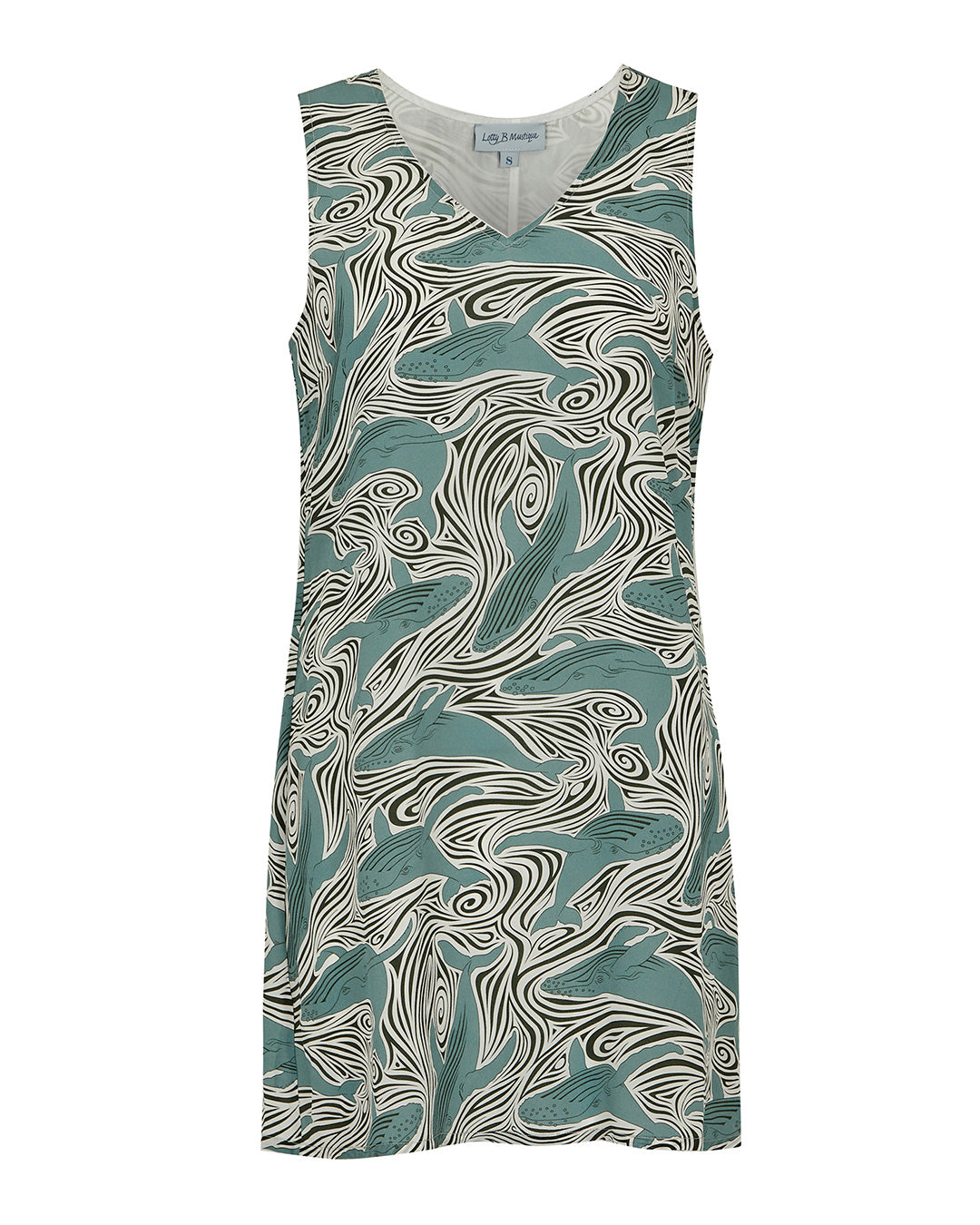 Silk Henny Dress in monochrome Whale print by Pink House Mustique