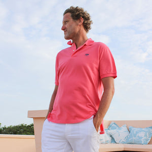 Mens pure cotton pink polo shirt vacation style