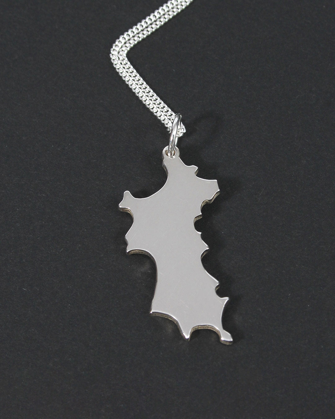 Sterling silver Mustique island pendant necklace, polished 925 silver, Made in England luxury jewellery