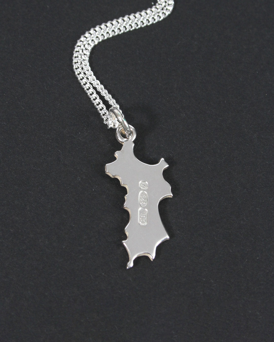 Mini Mustique Island charm pendant in sterling silver, British hallmarked jewellery