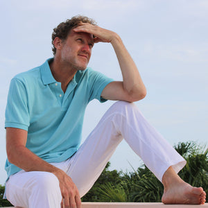 Mens pure cotton pale blue polo shirt summer holiday style
