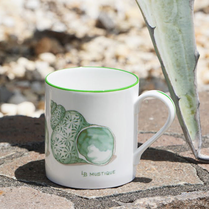 Fine Bone China Mug : SHELL - GREEN designer Lotty B Mustique 