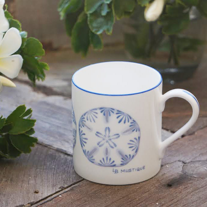 Fine Bone China Mug : SAND DOLLAR - BLUE designer Lotty B Mustique beautiful gifts & interiors inspired by the Caribbean island of Mustique