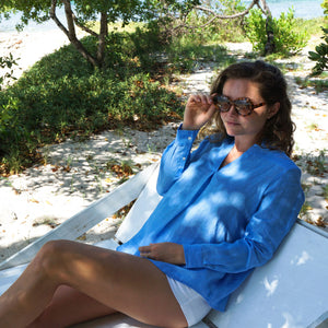 Womens Linen Blouse: FRENCH BLUE holiday in style Mustique