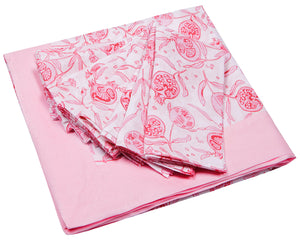 Pomegranate Pink Linen Tablecloth designed by British fashion & interiors designer Lotty B for Pink House Mustique