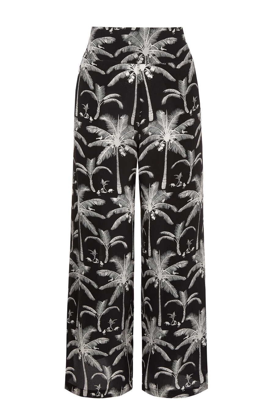 Wedding style silk Gabija pants black and white plantation palm print by Lotty B 