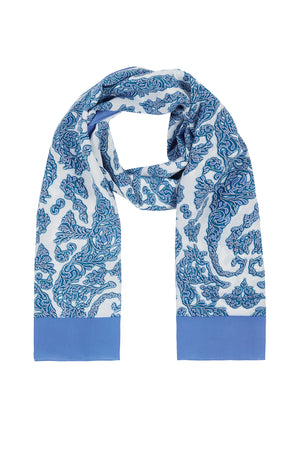 Luxury silk scarf Seahorse Blue by designer Lotty B Mustique