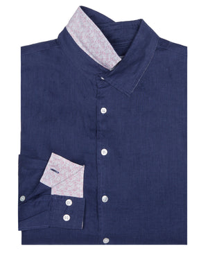 Mens designer Linen Shirt by Lotty B for Pink House Mustique in plain Ensign Blue