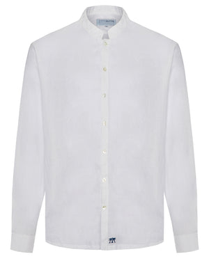 Long Sleeved Mens Grandad Linen Shirt : CLASSIC WHITE by designer Lotty B Mustique for Pink House