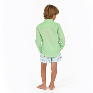 Childrens Linen Shirt: PISTACHIO GREEN, back