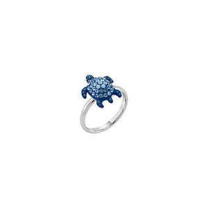 Celebrate the beauty and wonder of endangered or at risk species in the Caribbean: the Hawksbill Turtle Cocktail ring - Swarovski Crystal in Dark Sapphire; palladium plating; brass; designed by Catherine Prevost for Atelier Swarovski