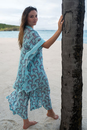Designer silk palazzo pants in Lurcher dog  aubergine & pale blue print by Lotty B Mustique