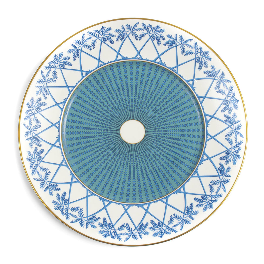 Fine Bone China decorative charger plate set (6 pieces) in Palms blue design by Lotty B