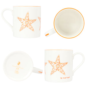 Fine Bone China Mug SET of 4 : SAND DOLLAR, URCHIN, STAR, SHELL designer collection Lotty B Mustique exclusive gifts & interiors