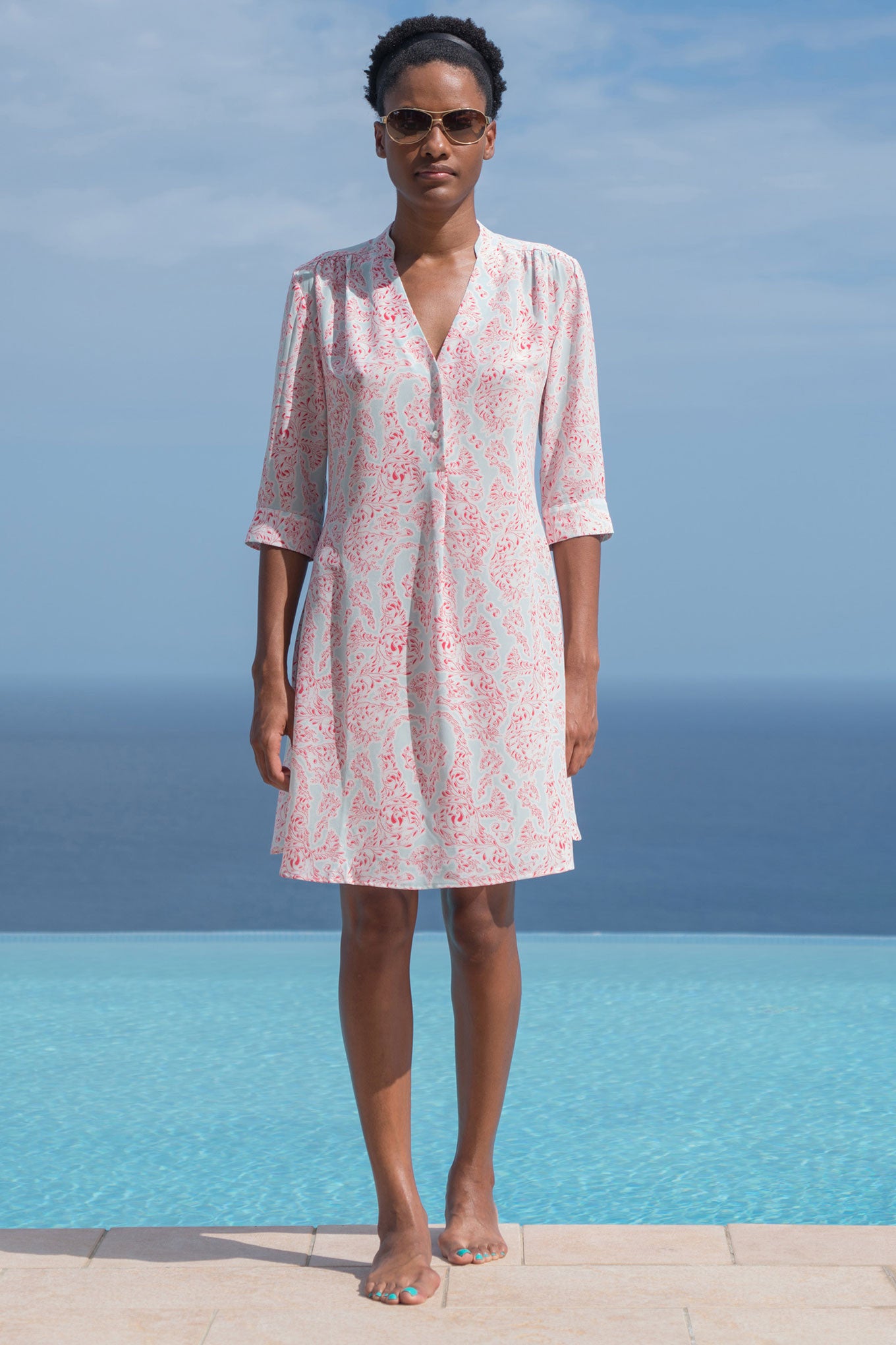 Lotty B Flared Dress in Silk Crepe-de-Chine (Seahorse, Pink) Front