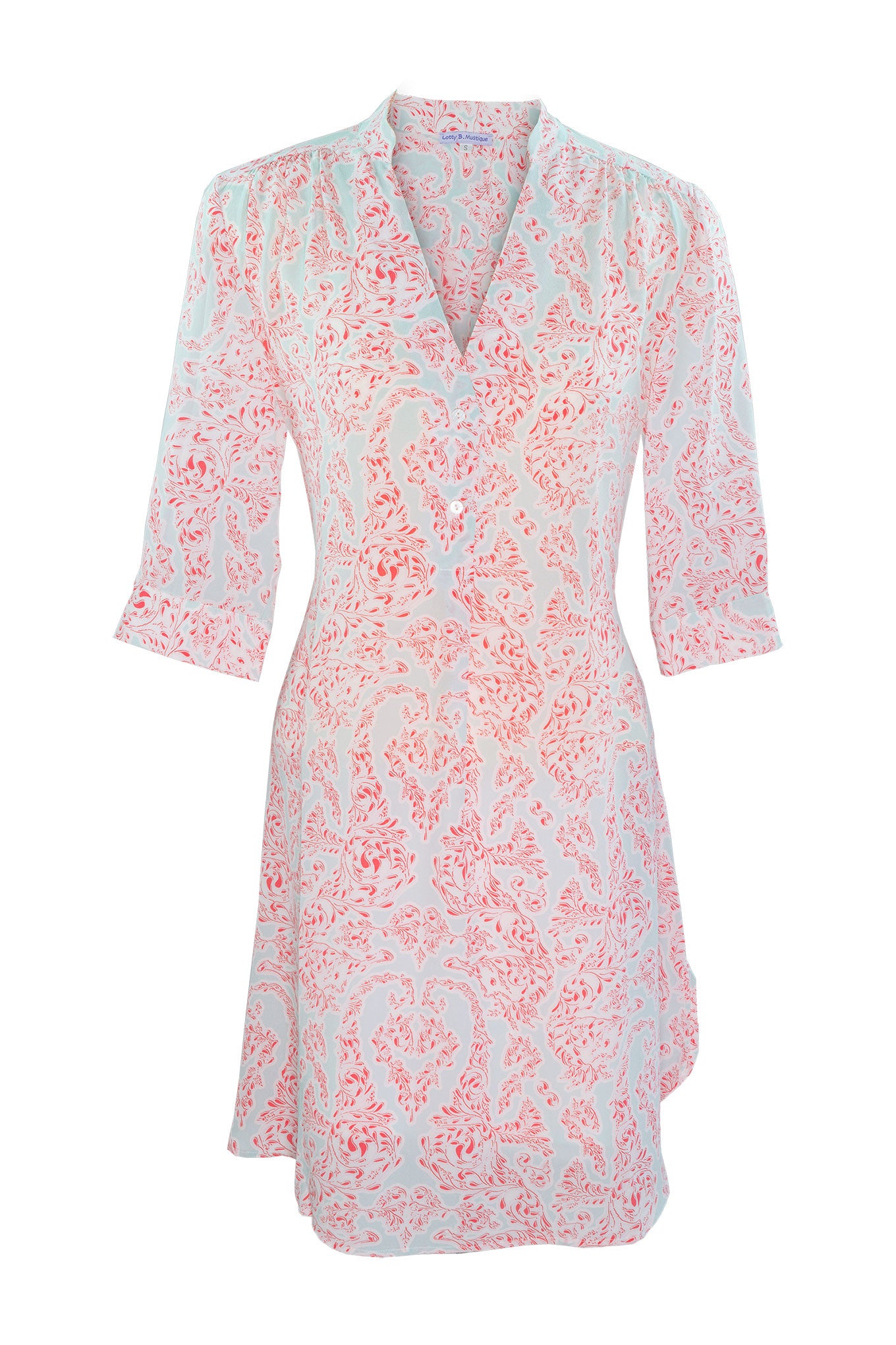 Lotty B Flared Dress in Silk Crepe-de-Chine (Seahorse, Pink)