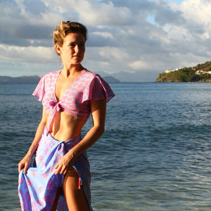 Silk cropped Lyla top by holiday clothing designer Lotty B Mustique