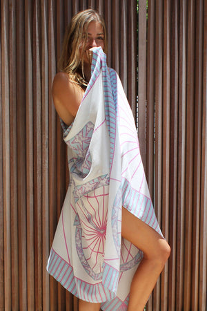 Lotty B Sarong in Silk Crepe-de-Chine: BICYCLE - PINK Mustique life