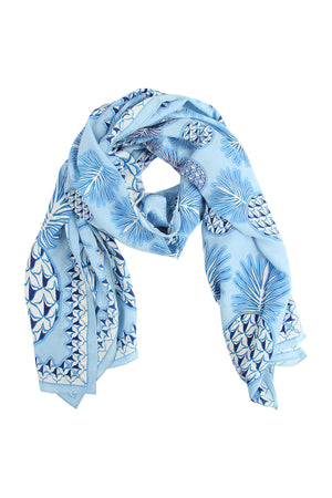 Lotty B Sarong in Silk Crepe-de-Chine: PINEAPPLE - BLUE rolled scarf