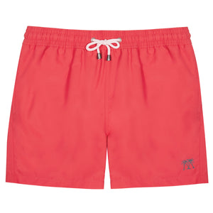 Mens quick-dry swim shorts in faded red designer Lotty B Mustique for Pink House holiday essentials