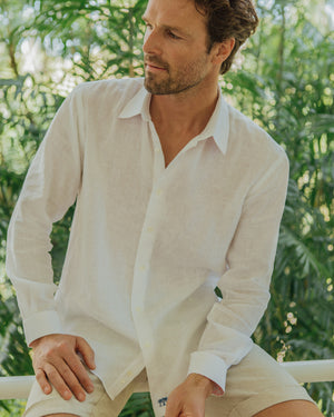 Vacation essential mens white linen shirt