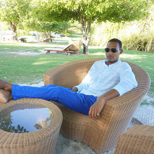 Mens Linen Trousers : DAZZLING BLUE designer Lotty B Mustique holiday style
