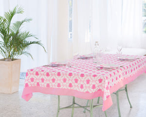 Lotty B Tablecloth & Napkin set: TURTLE TRELLIS - PINK