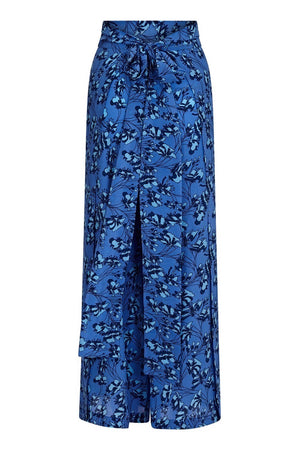 Silk Gabija Palazzo Pants ties to the back: FLAMBOYANT FLOWER - BLUE designer Lotty B Mustique