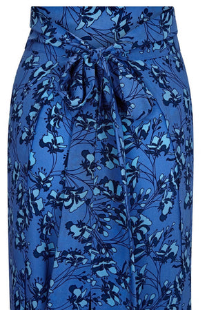 Silk Gabija Palazzo Pants back tie detail: FLAMBOYANT FLOWER - BLUE designer Lotty B Mustique