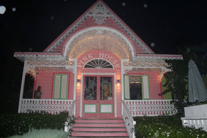 Pink House Mustique at night