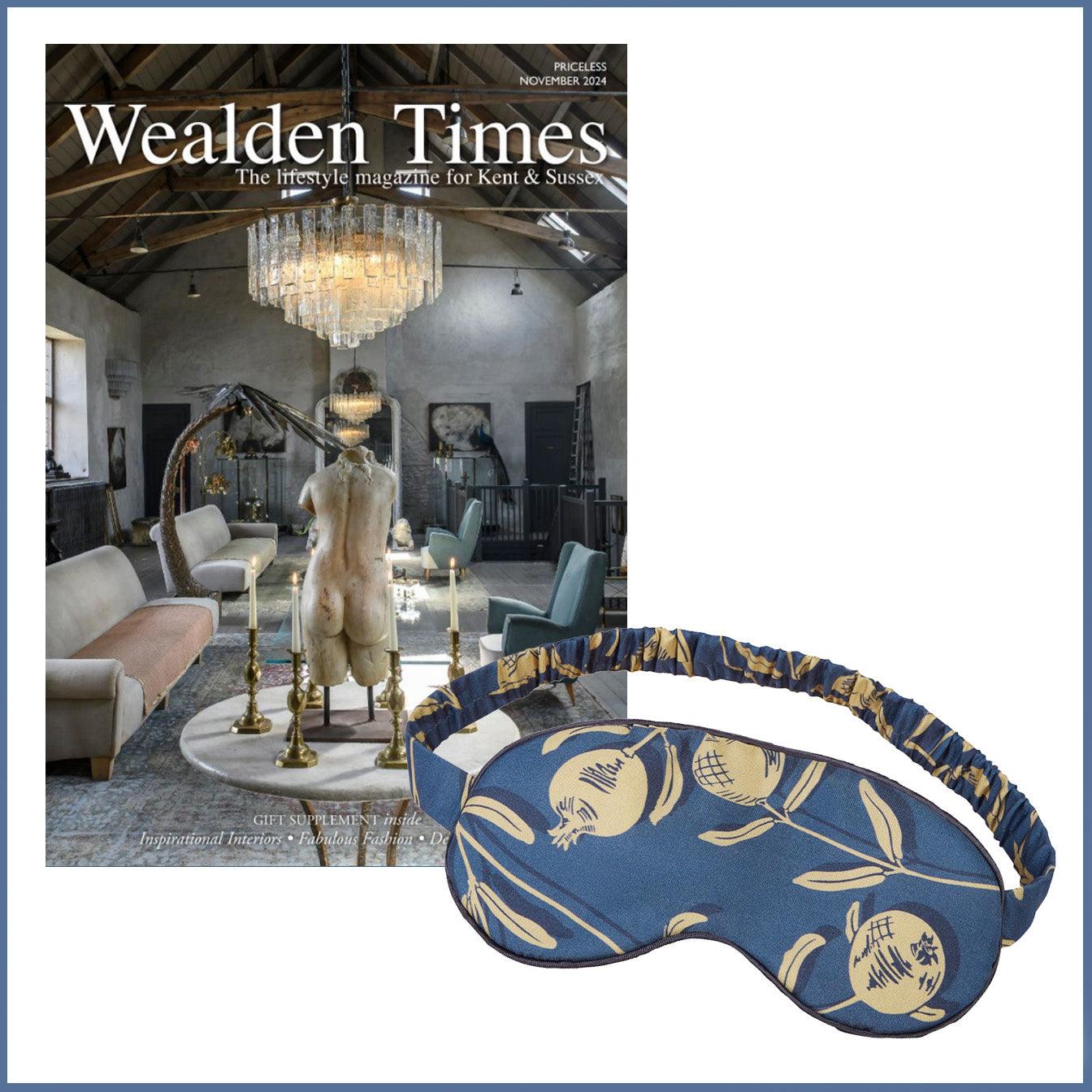 Wealden Times magazine with a stylish interior room cover and a blue floral sleep mask