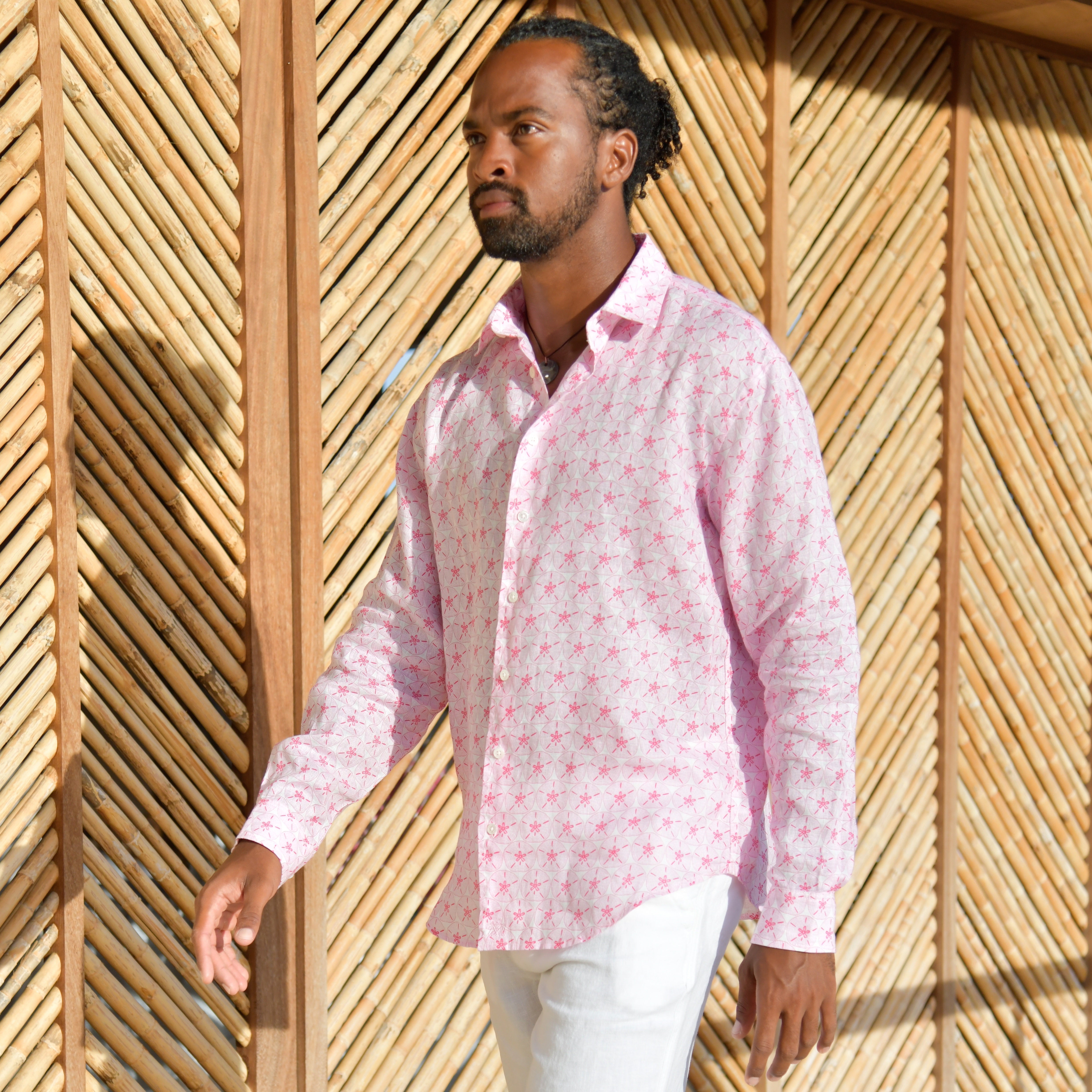 Sand Dollar print linen shirt in pink by Lotty B