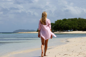 walking along Lagoon Bay, Mustique.