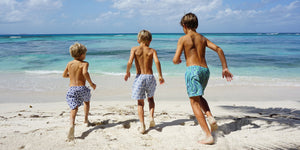 Boys swim trunks designed in the Caribbean by Lotty B for the Pink House Mustique children's collection.