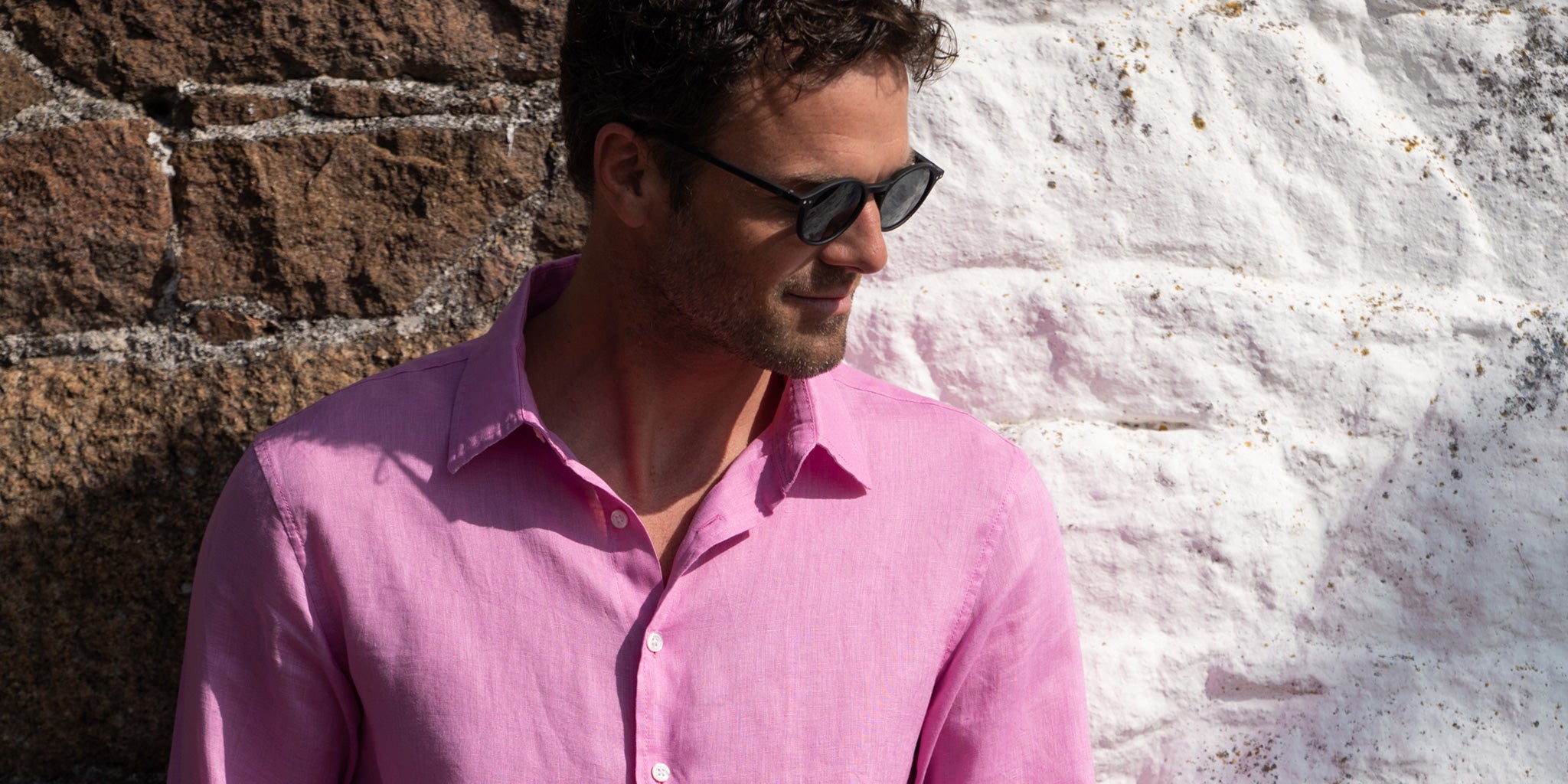 Pure linen shirts in beautiful solid vibrant colours. Pre-washed for super soft finish our regular shirts have the signature Pink House Mustique contrast print under the collar and inside the cuffs.