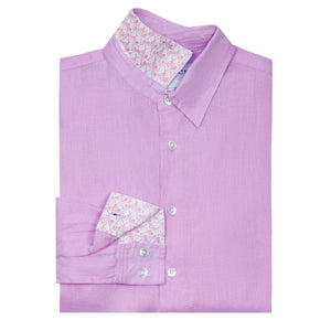 Children's plain lilac linen shirt by designer Lotty B for the Pink House Mustique