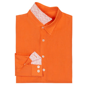 Childrens orange linen shirt by Lotty B Mustique