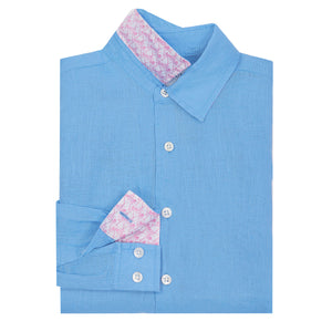 Childrens Linen Shirt: FRENCH BLUE. Designer Lotty B for Pink House Mustique