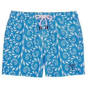 Children's premium sustainable quick dry swim shorts in turquoise fern print