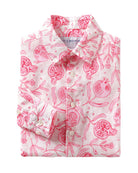 boys linen shirt in white with pint pomegranate print