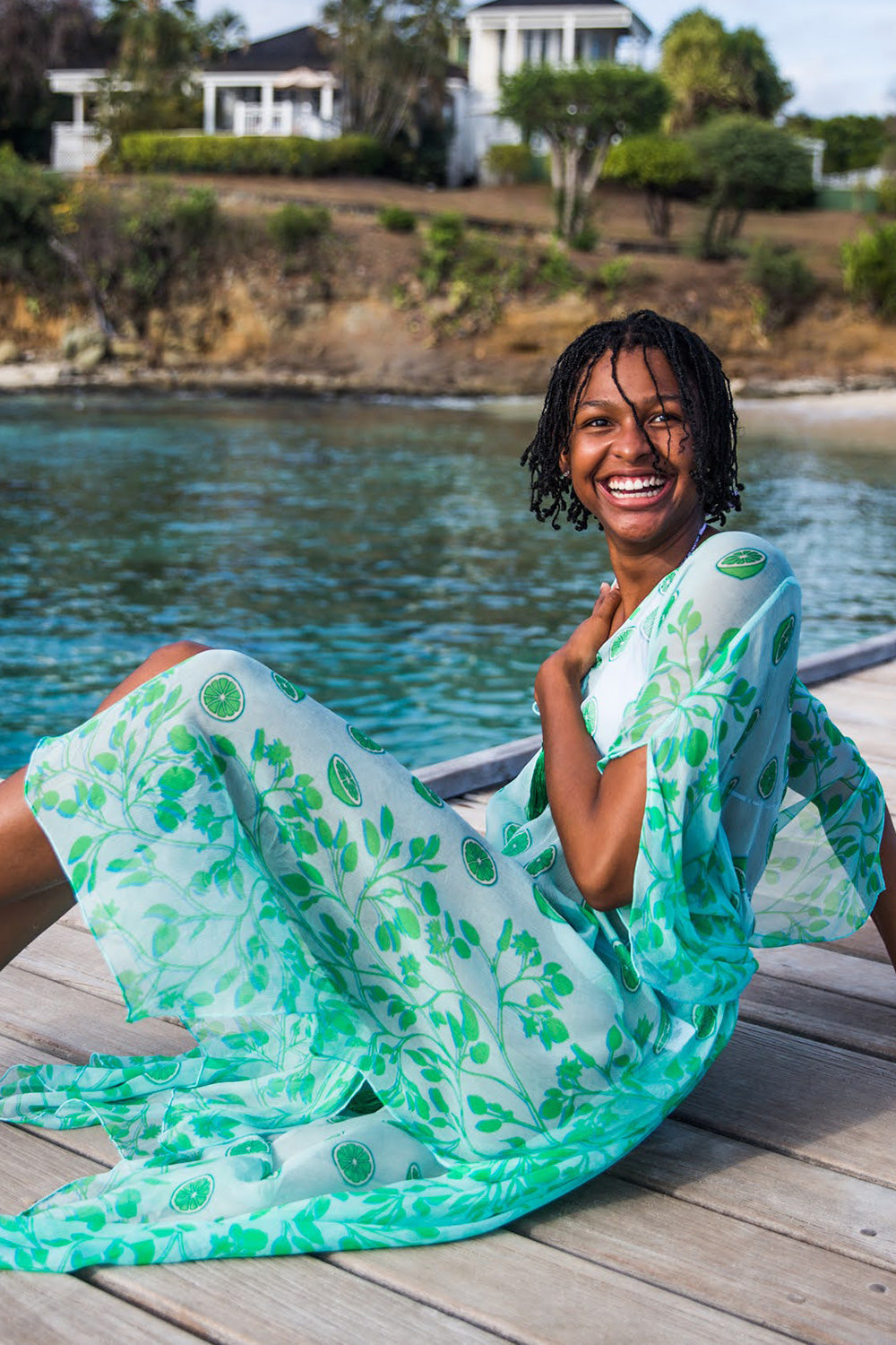 Silk Chiffon Ellie Kaftan LIME TREE – Pink House