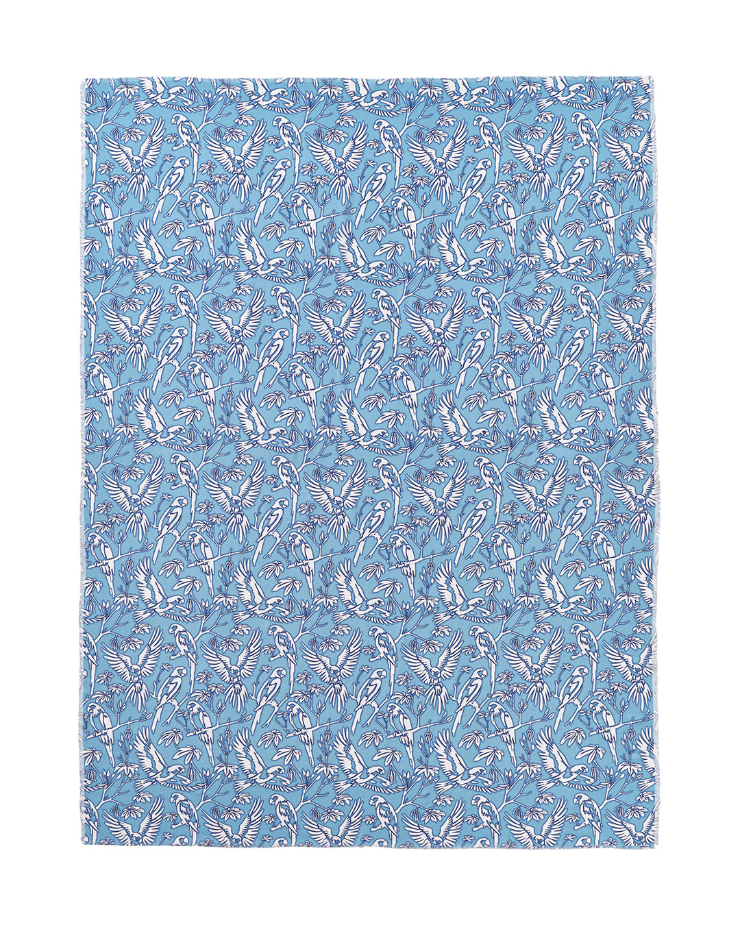 Pink House pure silk crepe-de-Chine sarong in Parrot Blue – luxury beach cover-up by Lotty B, ideal for tropical holidays and travel.