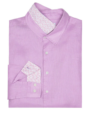 Mens plain lilac linen shirt by designer Lotty B