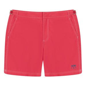 Mens plain faded red tailored swim shorts designed by Lotty B for The Pink House Mustique